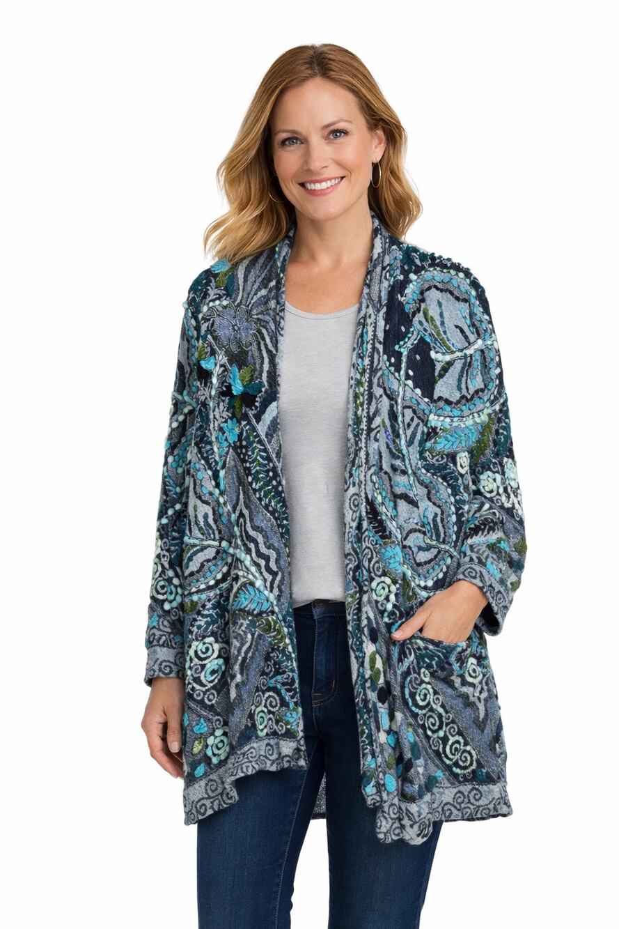 ANU Echo Sapphire BLUE FLORAL Embroidered Wool Jacket MEDIUM